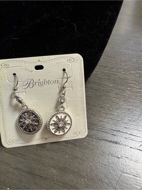 Eve Silver-Tone Floral Medallion Drop Earrings with White Accent